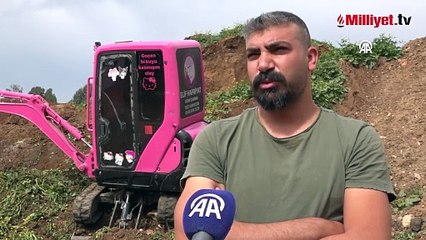 Küçük kızı istedi, ekskavatörünü pembeye boyattı
