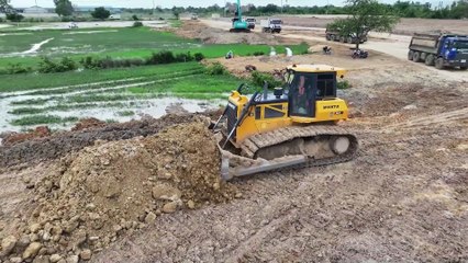 Amazing Project Uses Two Bulldozers SHANTUI Push Soil Into Pond With Heavy Truck