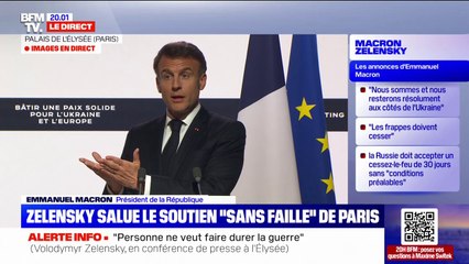 Soutien à l'Ukraine: "Sur la ligne de front, ce ne sont pas des troupes européennes qui seront déployées" (Emmanuel Macron)