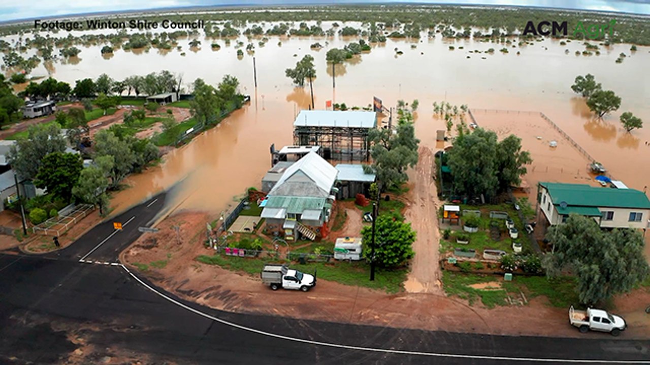 Drone footage reveals Winton flooding after heavy rains