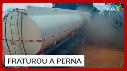Borracheiro é arremessado após pneu de carreta explodir em GO