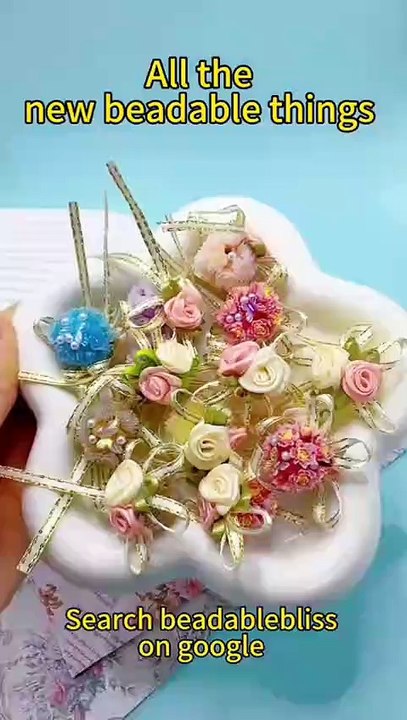 Mini Cute Fabric Flowers Ribbon White Pearls Butterfly Round Clay Beads