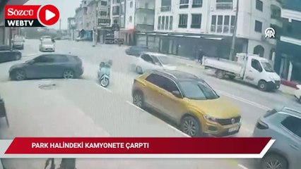 Park halindeki kamyonete çarptı