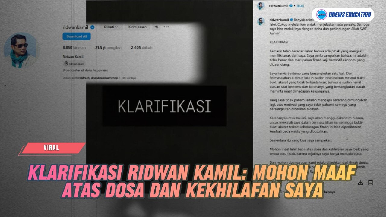 Klarifikasi Usai Diduga Selingkuh, Ridwan Kamil : Mohon Maaf Atas Dosa dan Kekhilafan Saya
