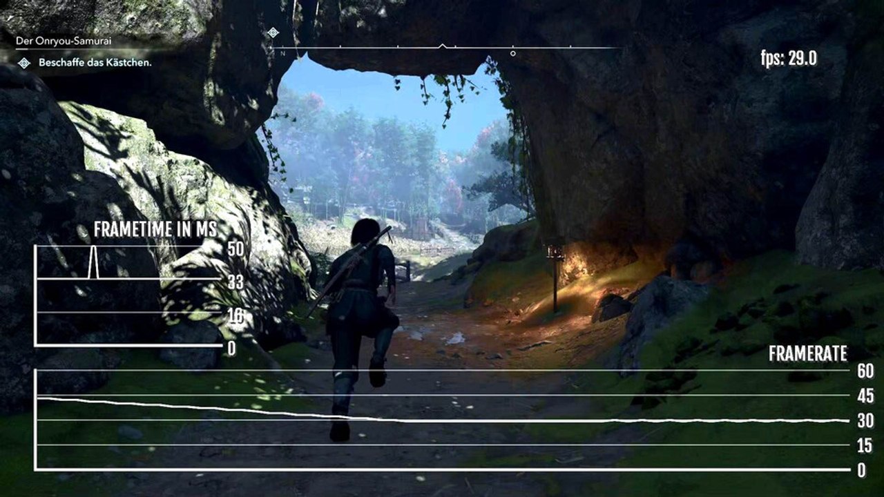 Sobald wir in ein Versteck-Areal rennen, droppt die Framerate in AC Shadows auf 30 fps
