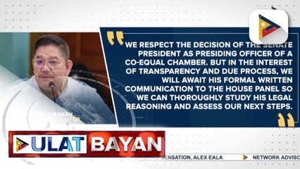 Bauan, Batangas Mayor Ryanh Dolor, nasa kustodiya na ng Kamara; Rep. Libanan, nirerespeto ang pagtutol ni SP Escudero sa kanilang mosyon