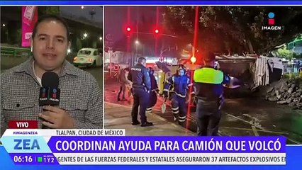 Camión de carga vuelca en la colonia Toriello Guerra, alcaldía Tlalpan, CDMX