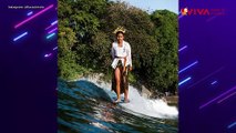 Aksi Flora Christin Surfing Pakai Kebaya Bali, Punya Misi..