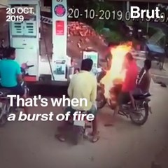 Bike Bursts Into Flames At Petrol Station