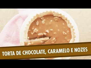 Torta de chocolate, caramelo e nozes