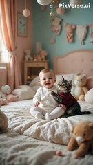 cat and baby cute playing gamemore activites baby happy