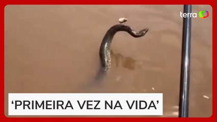 Homem ‘pesca’ sucuri no Rio Araguaia e se surpreende