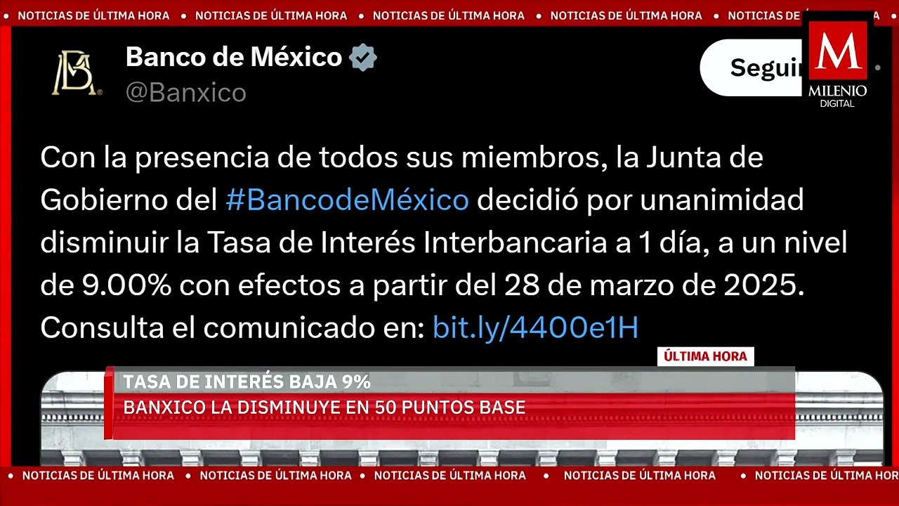 Banxico "pasa tijera" y recorta su tasa de interés a 9%