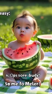 Baby eating watermelon