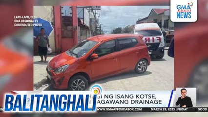 Harapang bahagi ng isang kotse, nahulog sa ginagawang drainage | Balitanghali