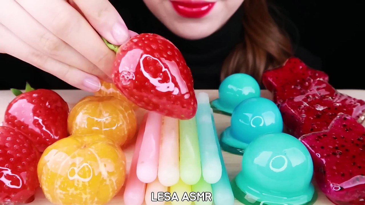 ASMR FROZEN WAX CANDY, TANGHULU CANDIED FRUIT RAINBOW FOOD EATING SOUNDS MUKBANG 먹방 咀嚼音