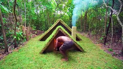 Build Modern Grass Roof Hut Underground by Ancient Skills