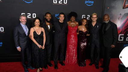 The cast of "G20" poses together at the world premiere in Los Angeles