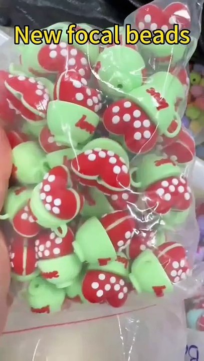 3D Cute Love Cups Red Hearts with White Spots Inside Silicone Focal Beads