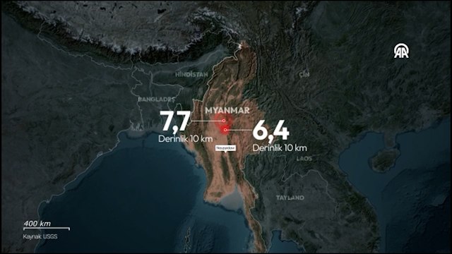 Myanmar'da 7,7 ve 6,4 büyüklüğünde iki deprem