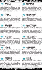 Oroscopo di oggi venerdì 28 marzo 2025 - Cartomante YORUBA'