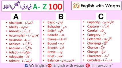 A To Z 100  Vocabulary Words in English with Urdu Meaning _ @englishwithwaqas1661