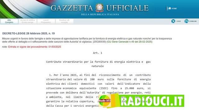 BONUS 200 EURO BOLLETTE 2025 AL VIA DAL 1° APRILE: Ecco a CHI spetta e come FUNZIONA