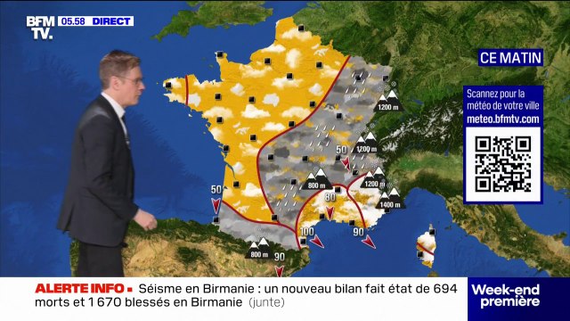 Un ciel couvert et pluvieux des Pyrénées au Nord-Est, le soleil fait son retour ailleurs ce samedi