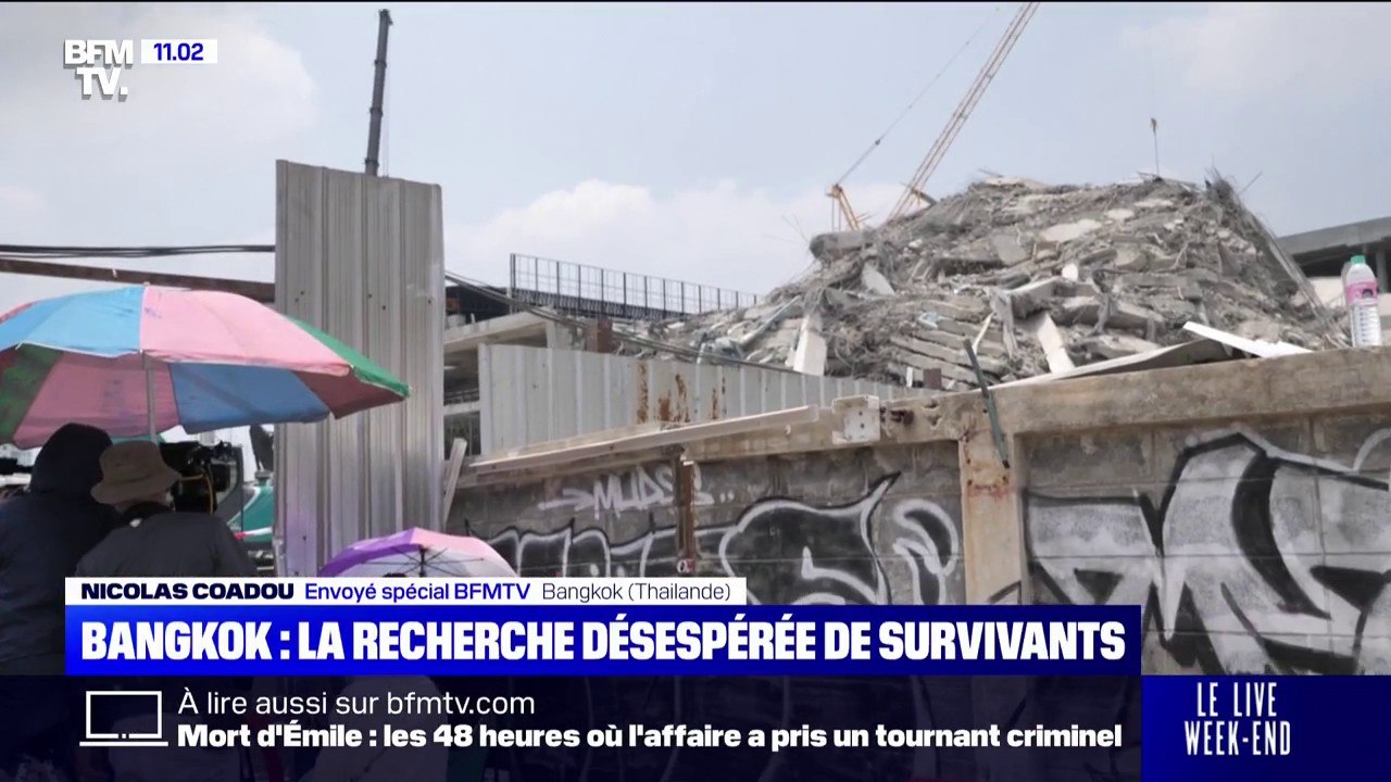 Séisme à Bangkok: les secouristes s'affairent autour de l'immeuble en construction qui s'est effondré, une centaine d'ouvriers portés disparus