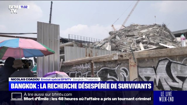 Séisme à Bangkok: les secouristes s'affairent autour de l'immeuble en construction qui s'est effondré, une centaine d'ouvriers portés disparus