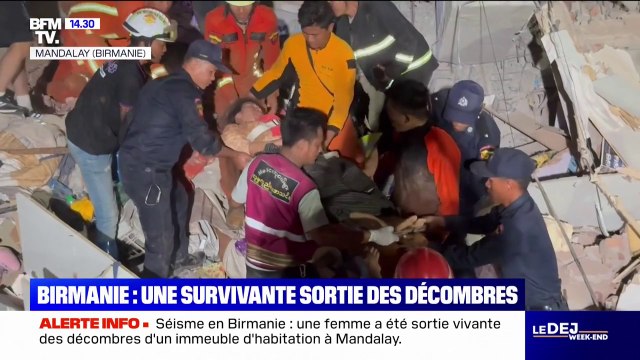 Birmanie: une femme secourue vivante dans les décombres à Mandalay au lendemain du séisme