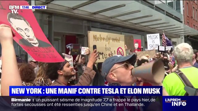 États-Unis: une manifestation contre Tesla et Elon Musk a lieu à New York ce 29 mars