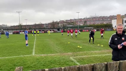 Players from Banbridge Town and Dollingstown before Irish League kick-off