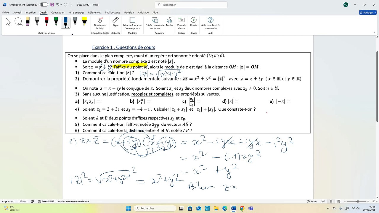 Géométrie des nombres complexes - Correction exercice 1 - Maths expertes