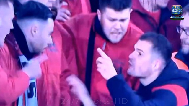 Former Arsenal star Granit Xhaka is caught in a HEATED clash with Bayer Leverkusen's ultras after shock German Cup exit to third tier minnows