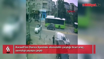 Kazada savrulan araç, yayaya çarptı