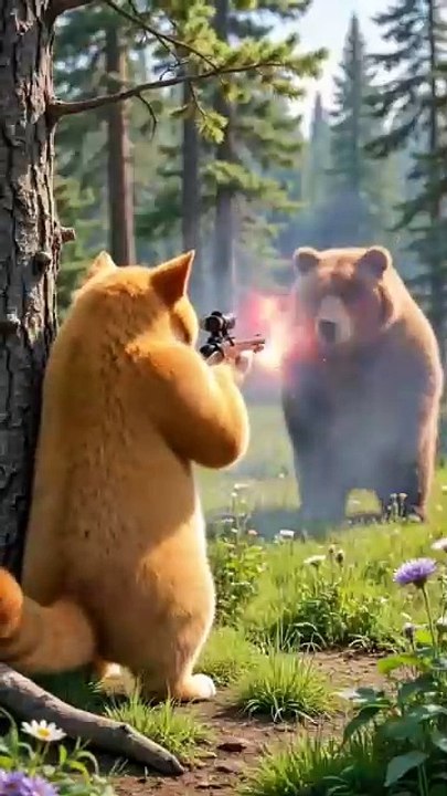 Cat vs bear fight