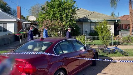 Forensic police examine the scene of a fatal stabbing at a Vincent Road bungalow in Wangaratta