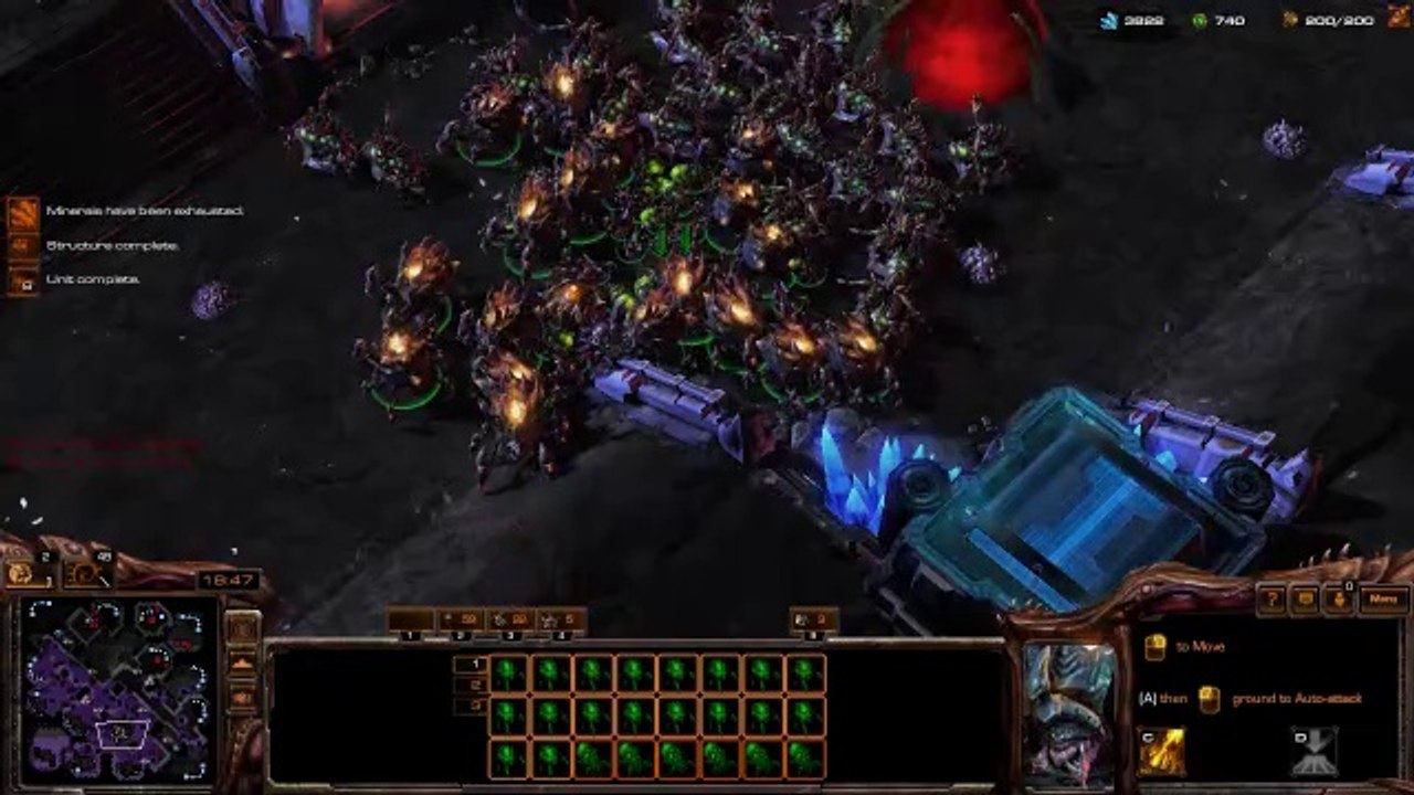 [SC2]No.0360--Great ZERG Player vs Hard-Level ZERG A.I, LOSS[Mass Queen-Ravager-Bane].CUT.01'34-42'27
