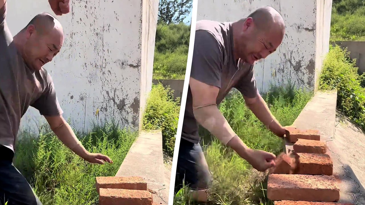 Man smashes over 100 bricks with his bare fist