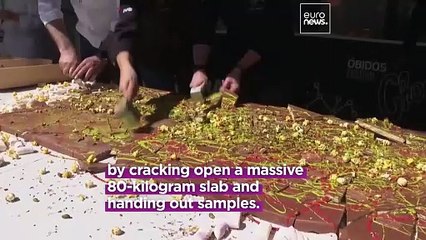 A huge bar of viral Dubai chocolate steals the show at a festival in Portugal