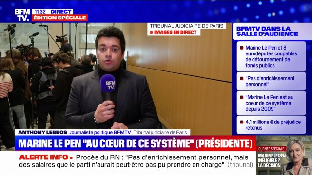 Affaire des assistants parlementaires du RN: La peine d'inéligibilité sera prononcée à l'encontre des élus , indique la présidente du tribunal