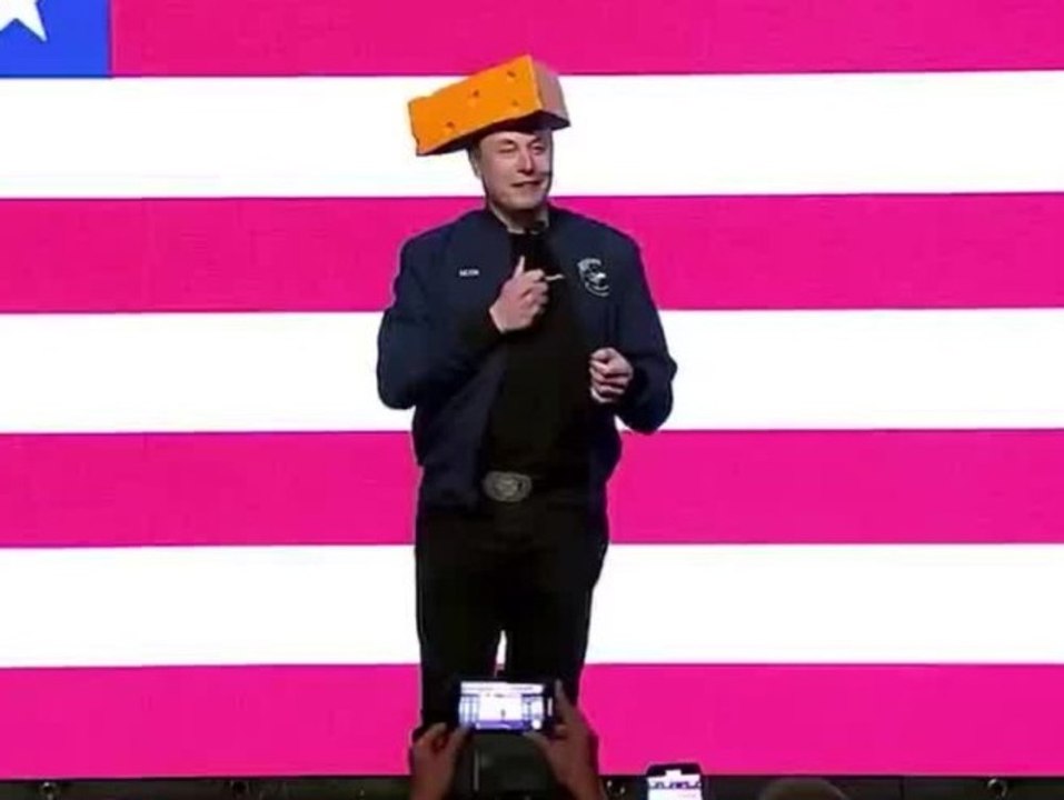Mit Käsehut: Elon Musk verteilt Millionenschecks