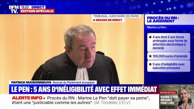 Procès du RN: Il n'y a pas eu d'hésitation pour le tribunal sur la question de culpabilité, juge Patrick Maisonneuve (avocat au Parlement européen)