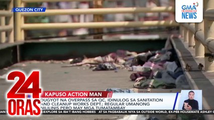 Dugyot na overpass sa QC, idinulog sa sanitation and cleanup works dept.; regular umanong nililinis pero may mga tumatambay | 24 Oras