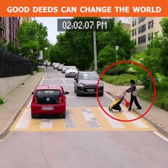 Stopping the traffic to help this mom cross the road🥺❤️