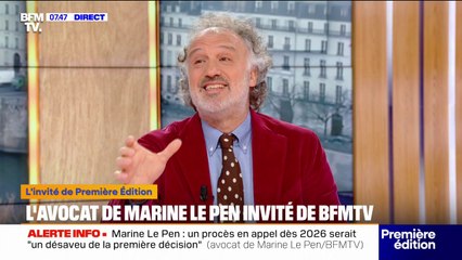 Condamnation de Marine Le Pen: pour l'avocat de la cheffe de file du RN, un procès en appel dès 2026 serait "un désaveu de la première décision"