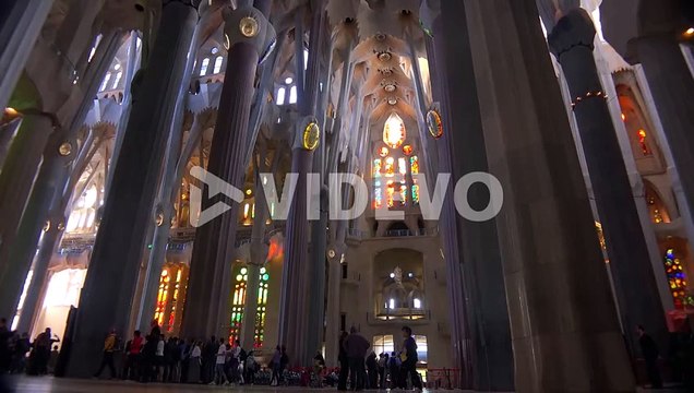 The beautiful interior of the Sagrada Familia Cathedral by Gaudi in Barcelona Spain