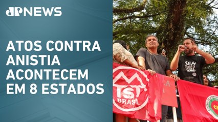 Manifestantes da esquerda fazem ato contra anistia de condenados no 8 de janeiro