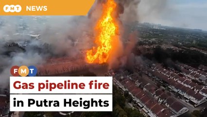 Aerial view of gas pipeline fire in Putra Heights